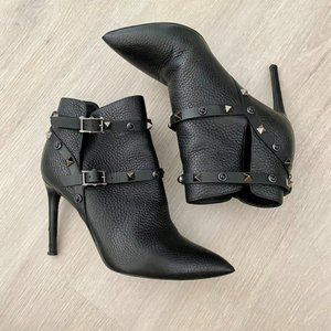 Valentino Garavani Rockstuds Grainy Leather Boots Heels Shoes